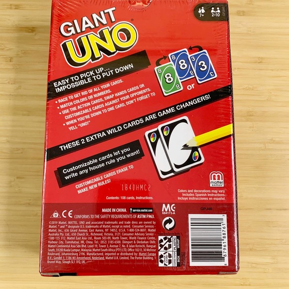 Mattel Games Mattel Giant Uno Cards Game Jumbo Extra Large 85x55
